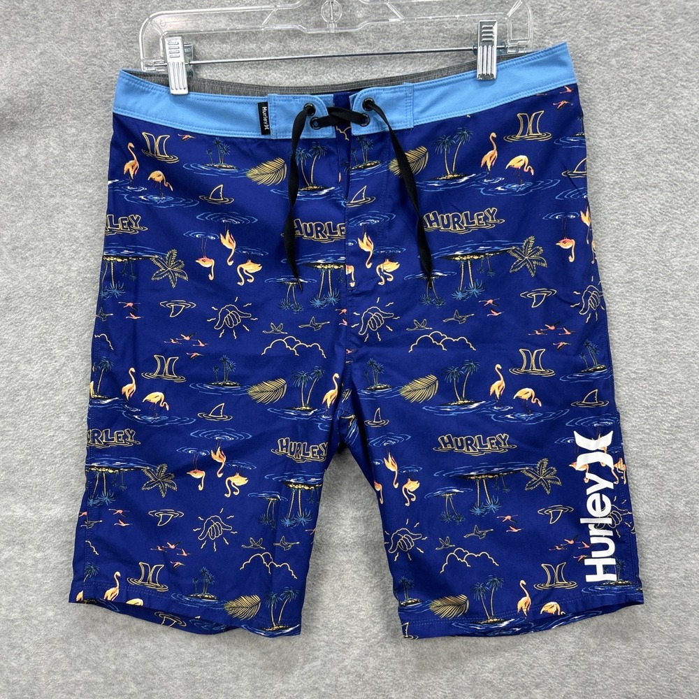 Hurley Board Shorts Mens 30/20 Blue Flamingo Beach Surf Swim Trunks Vacation